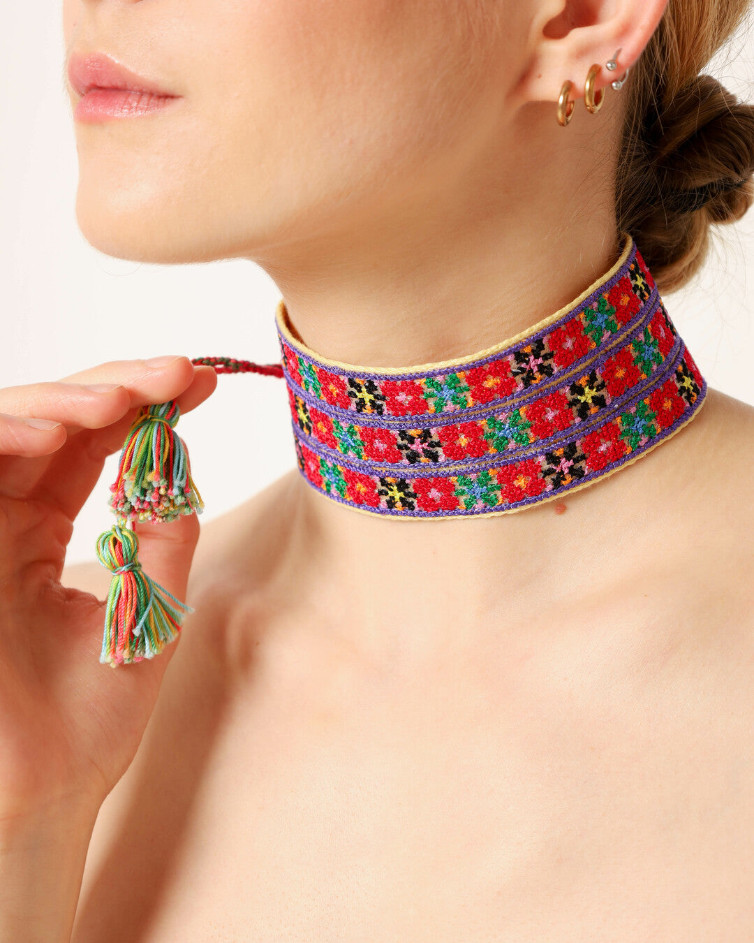 Designer machine embroidered choker (wide)