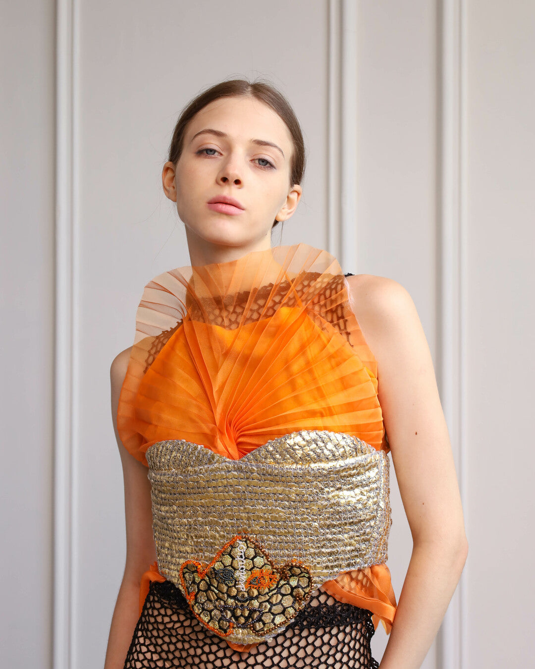 Golden corset top with hand beaded embroidered