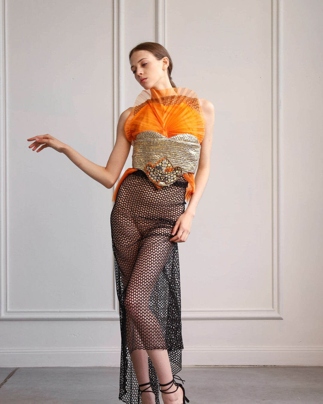 Golden corset top with hand beaded embroidered
