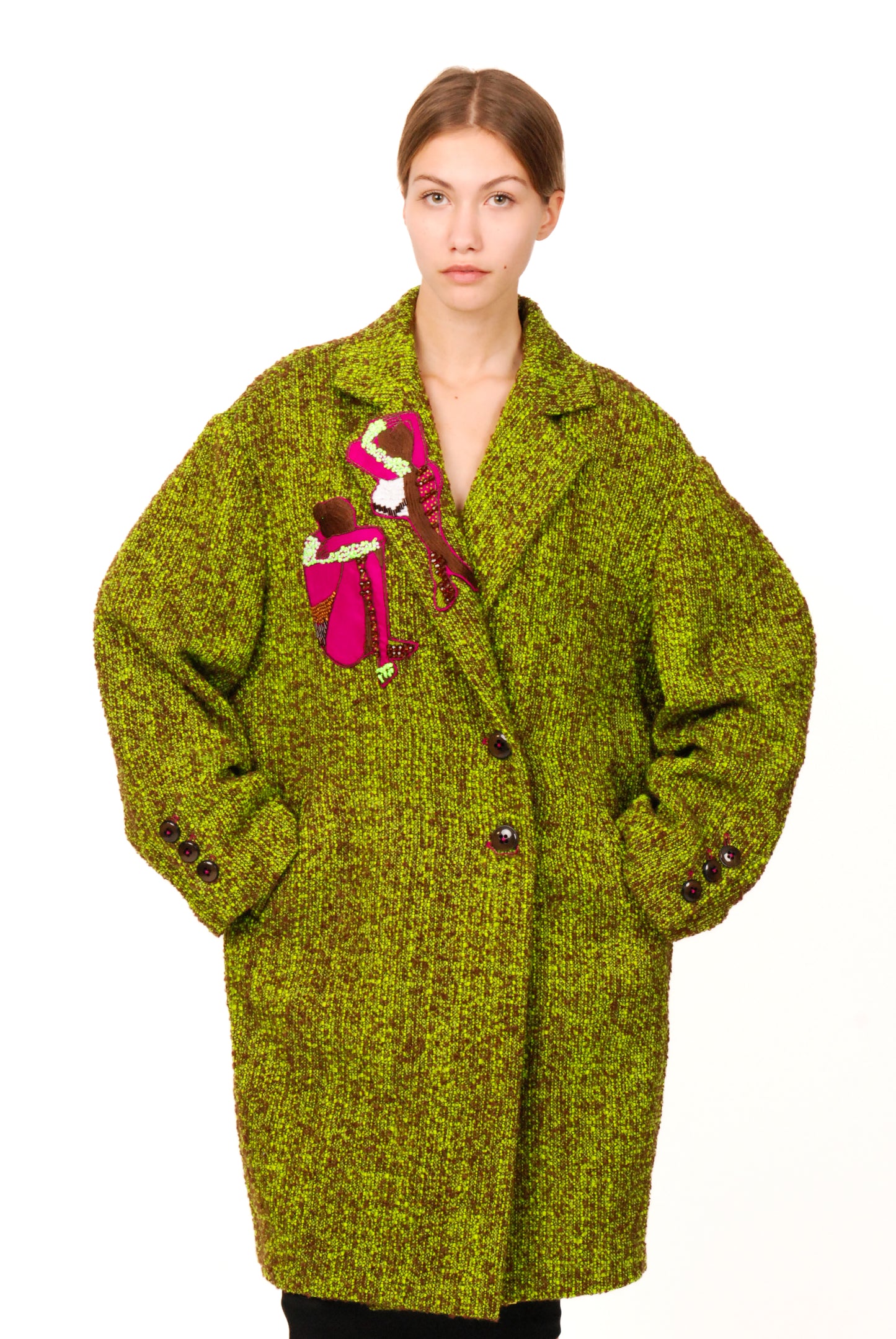 Wool woven green- brown coat