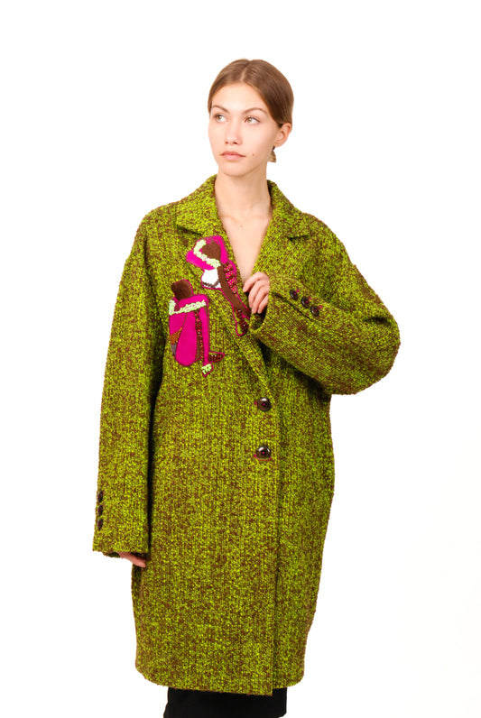 Wool woven green- brown coat