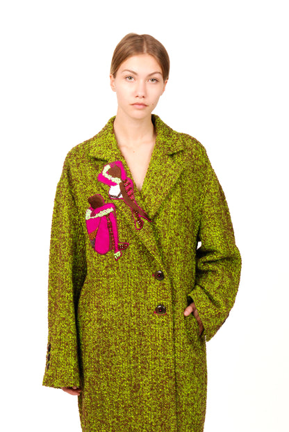 Wool woven green- brown coat