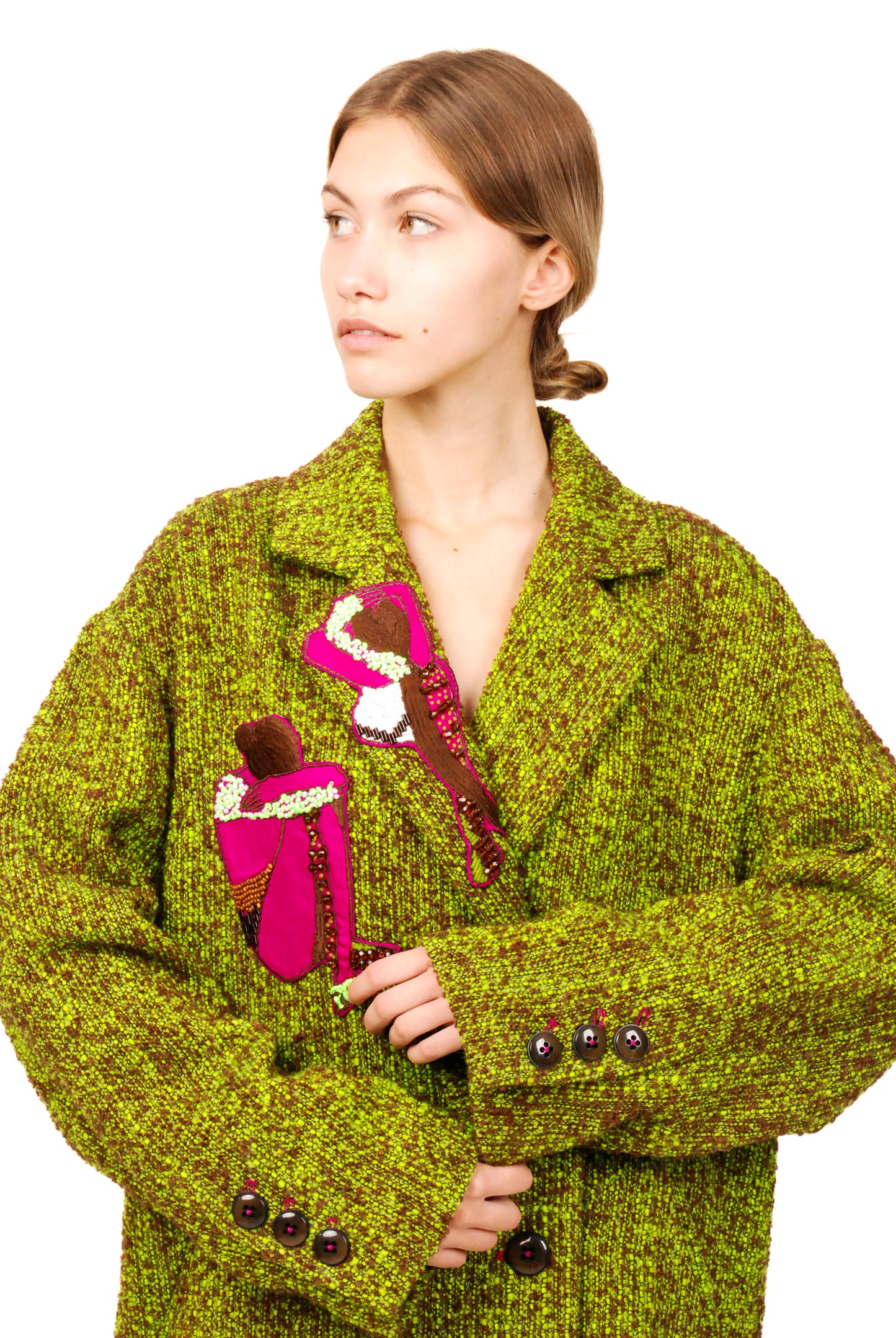 Wool woven green- brown coat