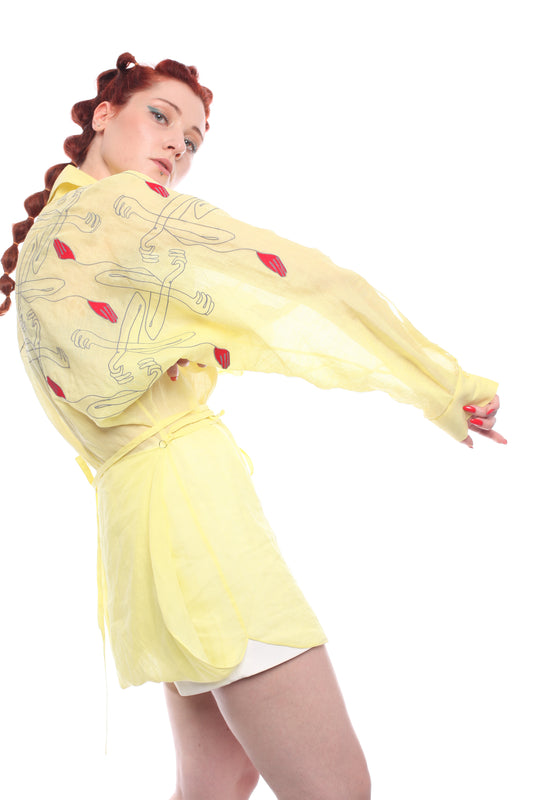 Lemon yellow breathable long shirt