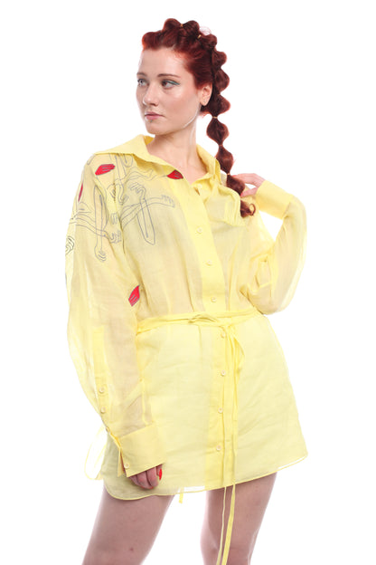 Lemon yellow breathable long shirt