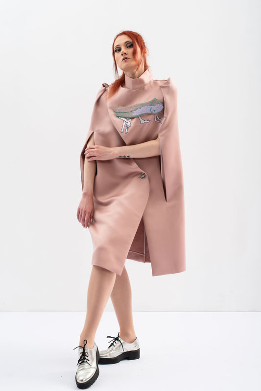 Satin sleeveless cape coat