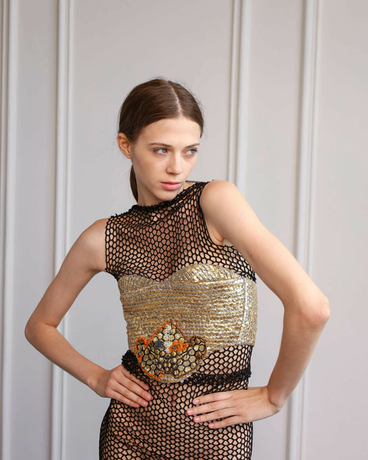 Golden corset top  with hand beaded embroidered